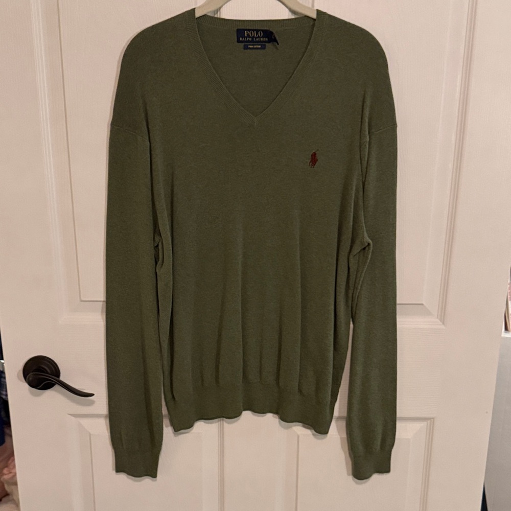 Polo Ralph Lauren V-Neck Pima Cotton Sweater Olive